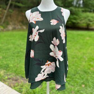 Ann Taylor Sleeveless Forest Green Floral Sleeveless Blouse - M